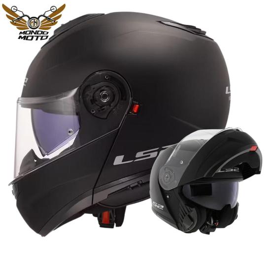 Imagem de Capacete ls2 strobe 2 ff908 preto fosco n58/m - masculino - feminino - escamoteavel - óculos interno - bigtrail 