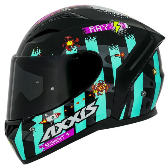 Imagem de Capacete Masculino Axxis Segment Ray Preto Brilho Azul Moto