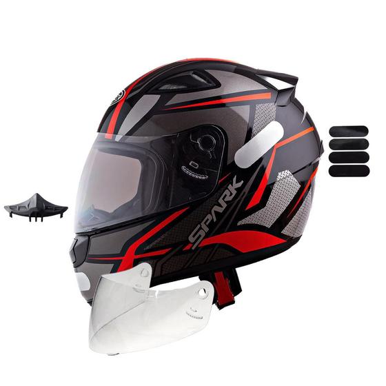 Imagem de Capacete Masculino Ebf Spider Vermelho Com Narigueira Extra Mais Viseira Cristal e Adesivo Preto