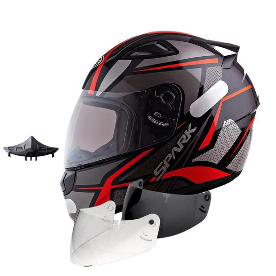 Imagem de Capacete Masculino Ebf Spider Vermelho Com Narigueira Extra Mais Viseira Cristal e Fumê