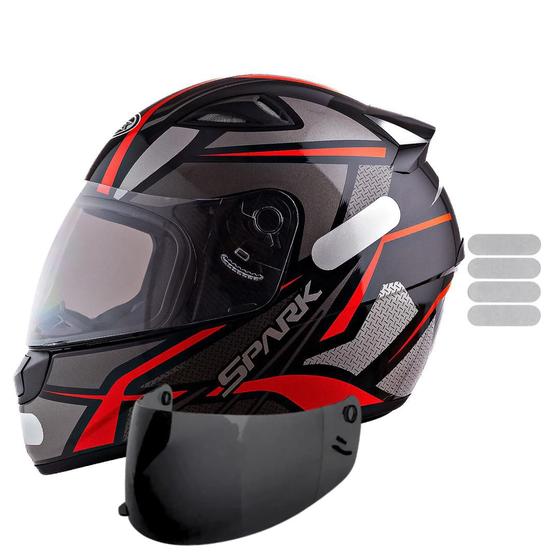 Imagem de Capacete Masculino Ebf Spider Vermelho Mais Viseira Fumê e Adesivo Branco