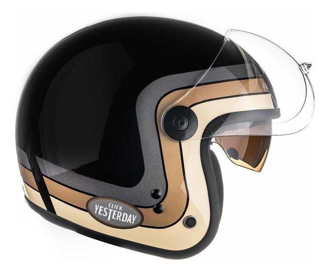 Capacete Moto Aberto Custom Peels Click Yesterday Retro Preto Dourado C ...