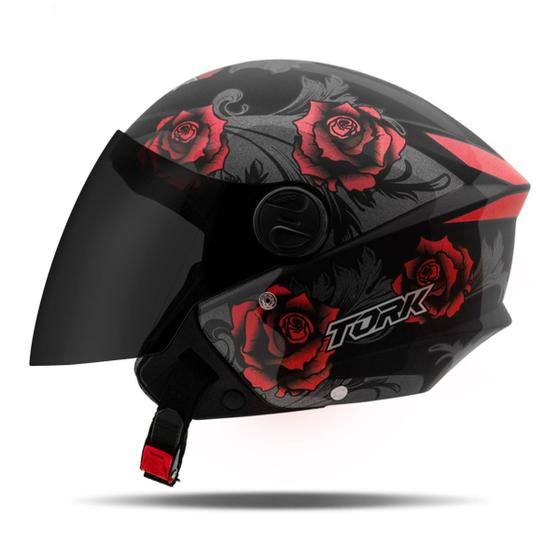 Imagem de Capacete Moto Aberto New Liberty 3 Three Flowers Brilhante Viseira Fume Escura Florido