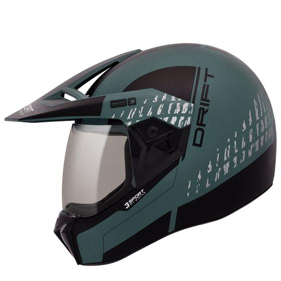 Imagem de Capacete Moto Bieffe 3 Sport Drift Verde Militar Fosco Preto