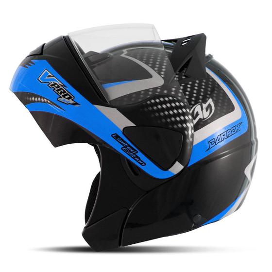 Imagem de Capacete Moto Fechado Escamoteável Robocop Articulado Pro Tork V - Pro Jet 2 Carbon Fundo Preto Masculino Feminino