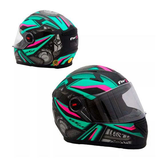 Imagem de Capacete Moto Fechado GTN R1 Preto Fosco com Azul Tiffany Viseira Cristal Inmetro Tamanho 58 - FW3