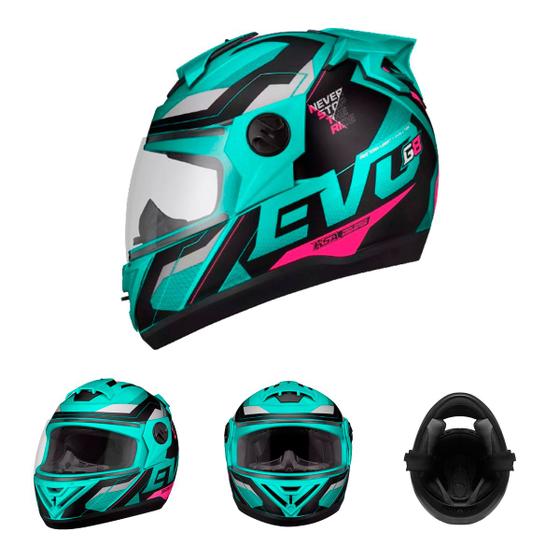 Imagem de Capacete Moto Fechado Verde Turquesa G8 EVO Viseira Cristal Inmetro Tamanho 60 CAP-719VDTPK Pro Tork