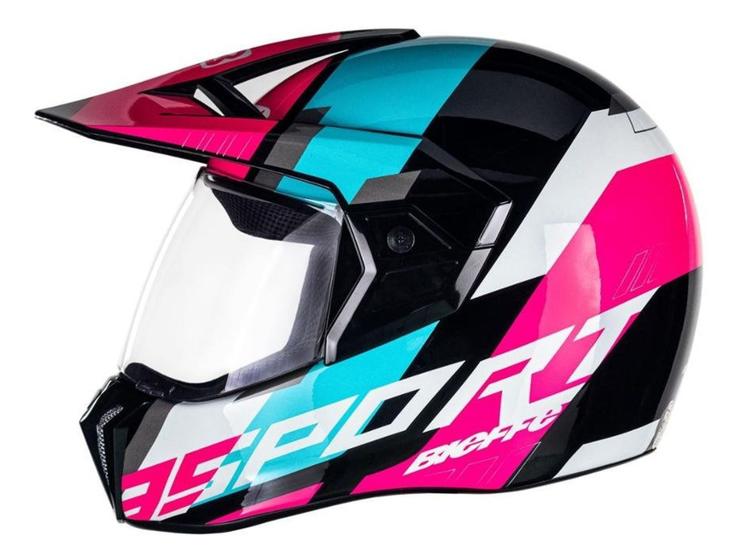 Imagem de Capacete Moto Feminino Bieffe 3 Sport Adventure Cross Trilha Rosa Lançamento