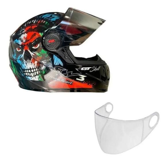 Imagem de Capacete Moto Fw3 Caveira Brilhante 56 Viseira Cristal Fumê