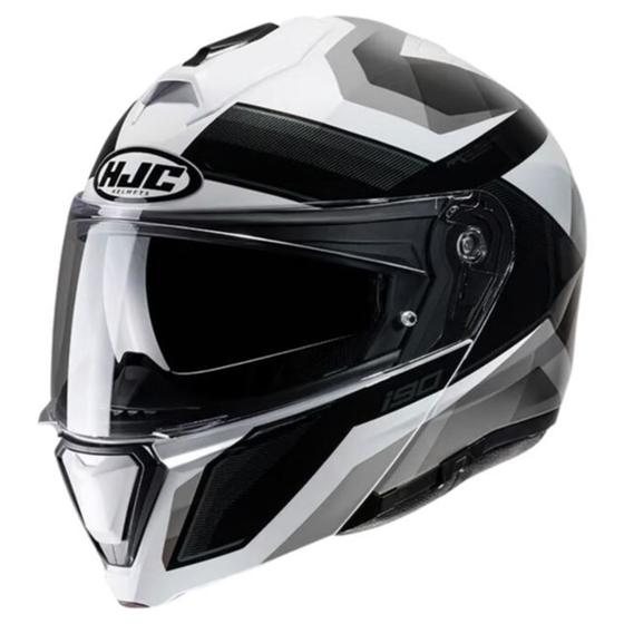 Imagem de Capacete Moto Hjc I90 L Articulado Lark Preto Branc E Cinza