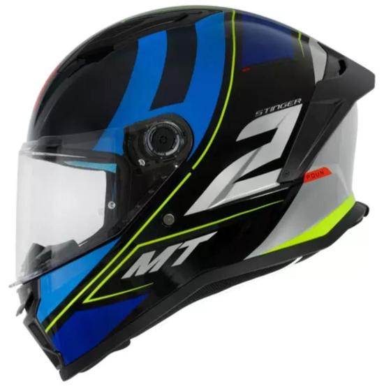 Imagem de Capacete Moto MT Stinger 2 Poun B6 Preto Azul Amarelo Fosco