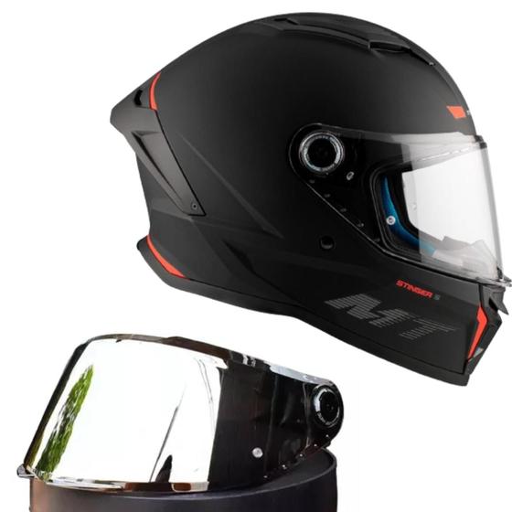 Imagem de Capacete Moto Mt  Stinger 2 Solid A1 Preto Fosco Viseira Prata