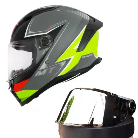 Imagem de Capacete Moto MT Stinger  SR C13 Cinza Fosco Viseira Prata