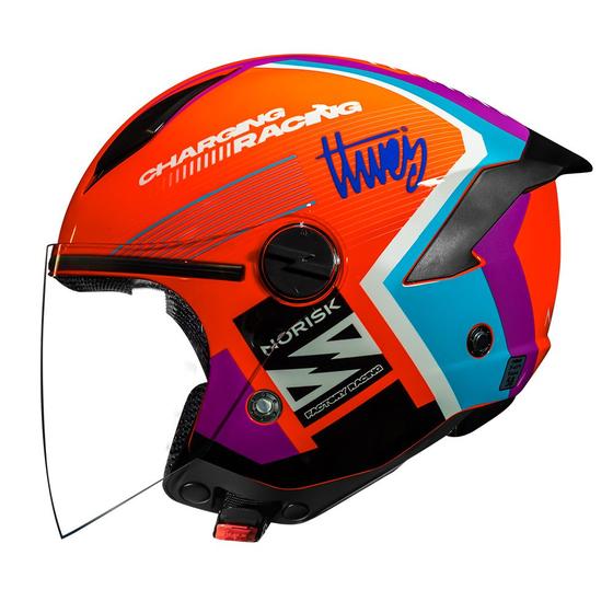 Imagem de Capacete Moto Norisk Neo Vizion Laranja Azul Motoqueiro