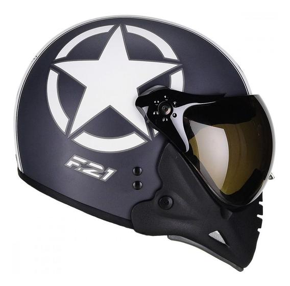 Capacete Moto Peels F-21 Us Army Preto Chumbo Fosco Branco Com Viseira Dupla Menor preço em Capacete Moto Peels F-21 Us Army Preto Chumbo Fosco Branco Com Viseira Dupla