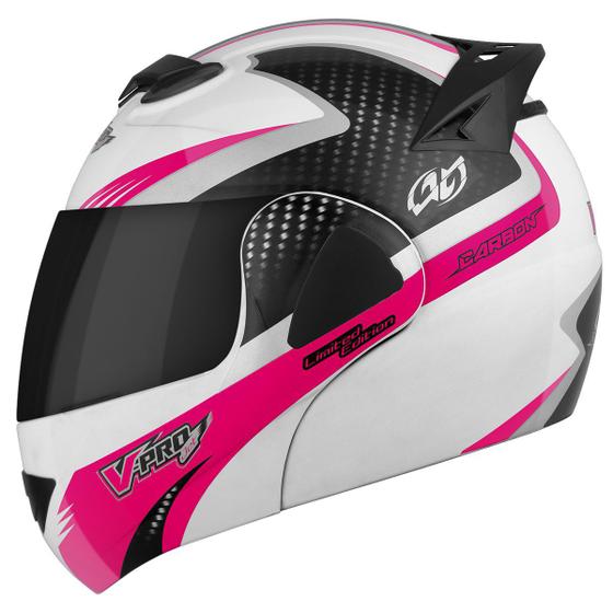 Imagem de Capacete Motociclista Escamoteavel Feminino Masculino ProTork V-Pro Jet 2 Carbon Visera Fumê Fechado