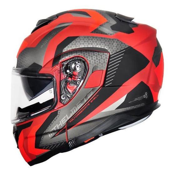 Imagem de Capacete MT Atom Hybrid Cinza Vermelho Fosco Escamoteável Viseira Interna