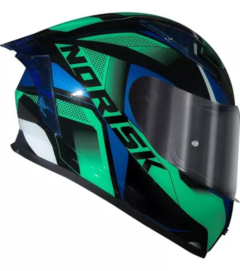 Imagem de Capacete Norisk Flow Pulse Verde Azul Spoiler + Viseira Novo