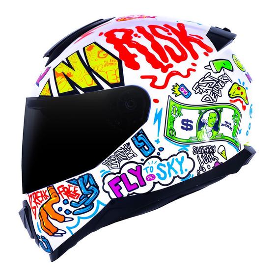 Imagem de Capacete Norisk Razor Good Vibes Branco Brilhante Moto Masculino e Feminino