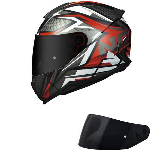 Imagem de Capacete Norisk Razor Sharp Preto e Vermelho Mais Viseira Fumê