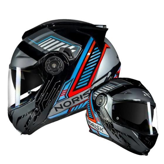 Imagem de Capacete norisk route ff345 charge preto/cinza/azul n62/xl - masculino - feminino - escamoteavel - speedmax - motociclista - motoqueiro