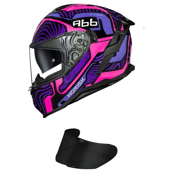 Imagem de Capacete Norisk Strada II Fusion Preto Roxo e Rosa Mais Viseira Fumê