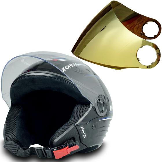 Imagem de Capacete P Moto X Open Preto Azul Tam 56 + Viseira Dourada