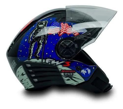 Imagem de Capacete P Moto Xopen Astronauta Preto Azul Brilha Escuro 56