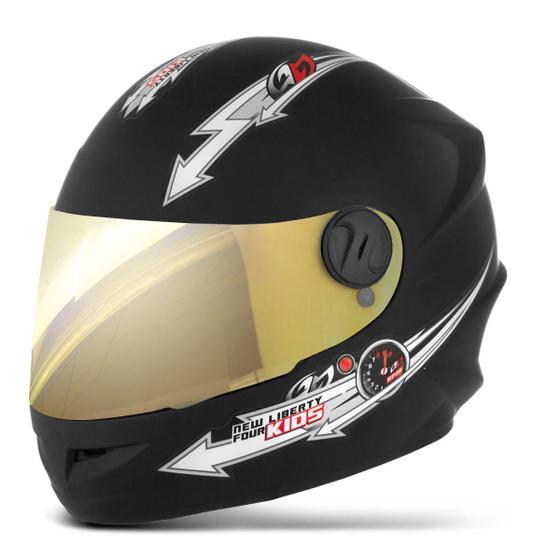 Imagem de Capacete Para Moto Infantil Fechado Pro Tork Liberty Four Kids Viseira Dourada Barato