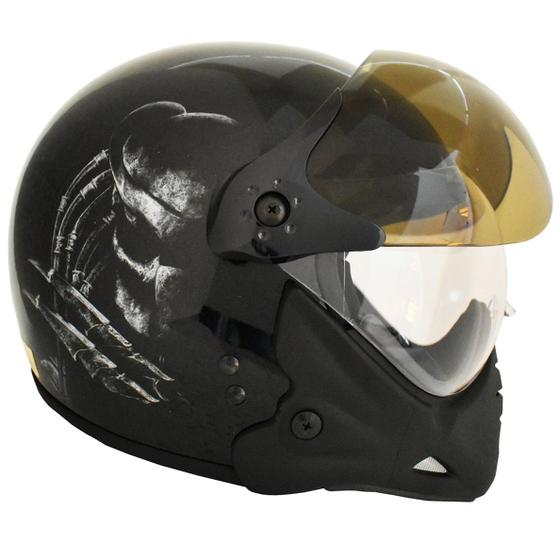 Imagem de Capacete Peels F21 Predador Preto Custom Com Queixeira