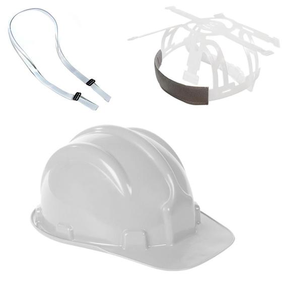 Imagem de Capacete plt plastcor em polietileno selo  inmetro branco + jugular para capacete plastcor pvc c.a. 31469