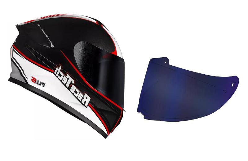 Imagem de Capacete race tech hit plus brancopreto viseira hit azul iridium