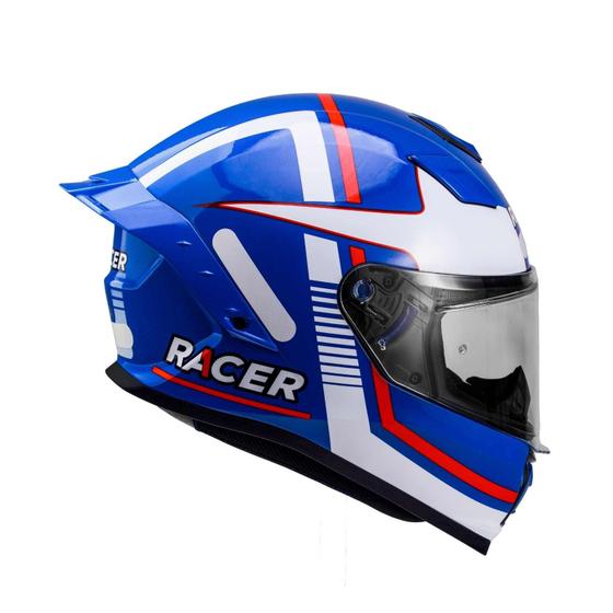 Imagem de  Capacete Racer1 Rc1 Nava Azul Branco Vermelho Mais Viseira Rc1 Fume