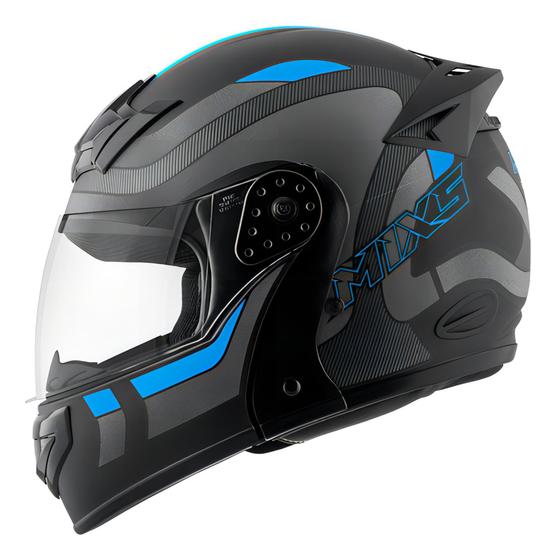 Imagem de Capacete Robocop Escamoteável Fechado Mixs Gladiator Delta S Cor Cinza Azul Fosco Tama. 58