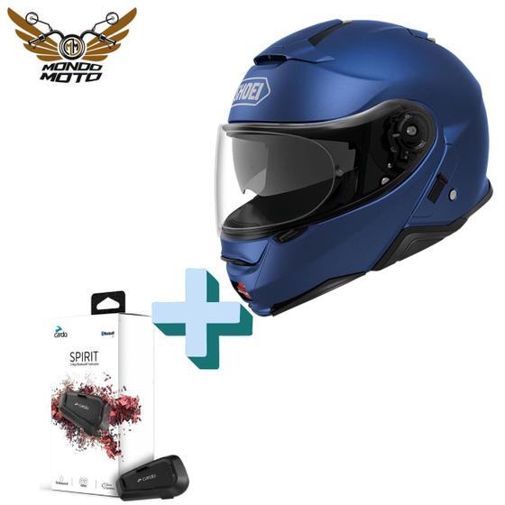 Imagem de Capacete shoei neotec 2 azul fosco intercomunicador spirit cardo unitario