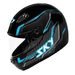 Imagem de Capacete Sky Gamma Preto Brilho Transf Azul 56