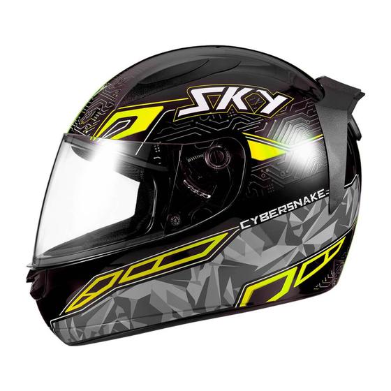 Imagem de Capacete sky two cyber snake preto brilho transf amarelo 62