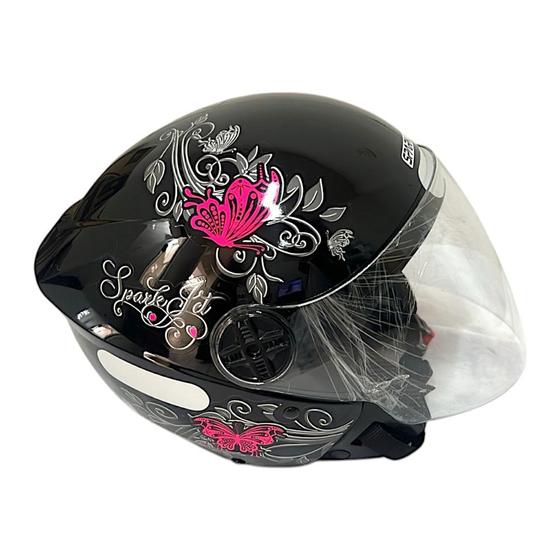 Imagem de Capacete Spark Jet Borboleta 58 Preto Com Rosa EBF