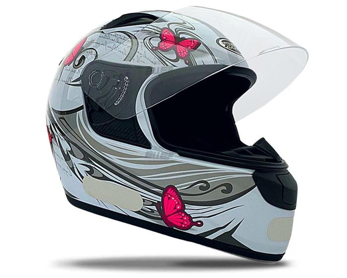 Capacete Spark New Motoqueiras Viseira Policarbonato Branco Borboletas