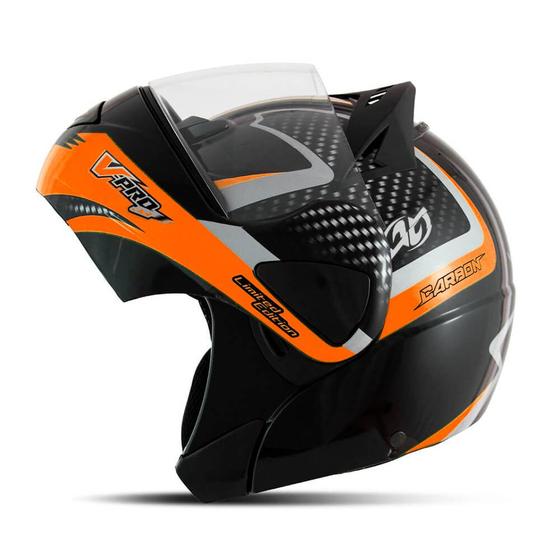 Imagem de Capacete V-Pro Jet 2 Carbon Preto e Laranja Tamanho 60 Pro Tork - CAP-444PTLR