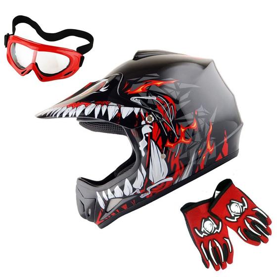 Imagem de Capacete WOW Youth Kids Motocross BMX MX ATV Dirt Bike vermelho