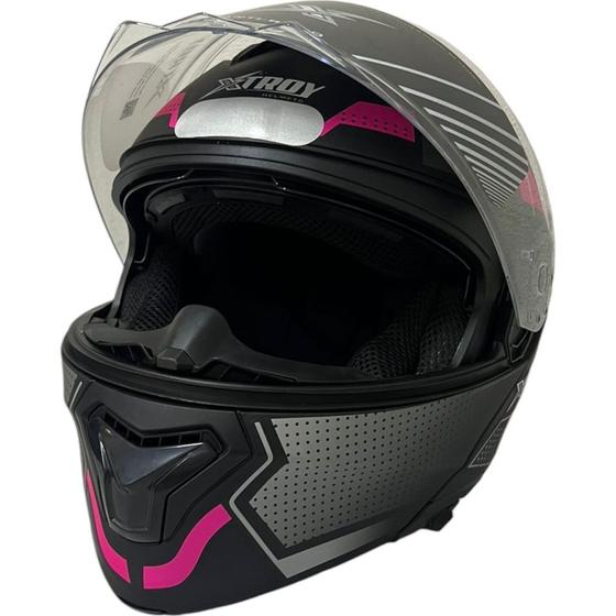 Imagem de Capacete Xtroy Modular Tam 58 Preto Fosco Rosa Com Oculos Interno