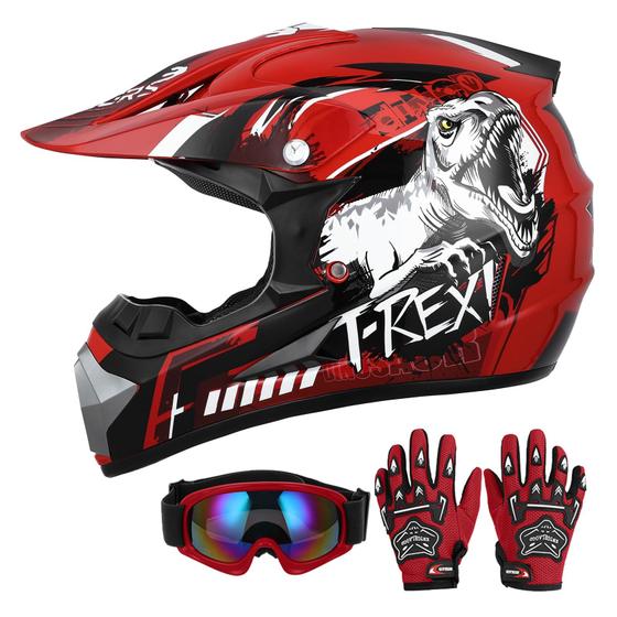 Imagem de Capacete Youth Dirt Bike OUMURS DOT com óculos e luvas 5-14Y