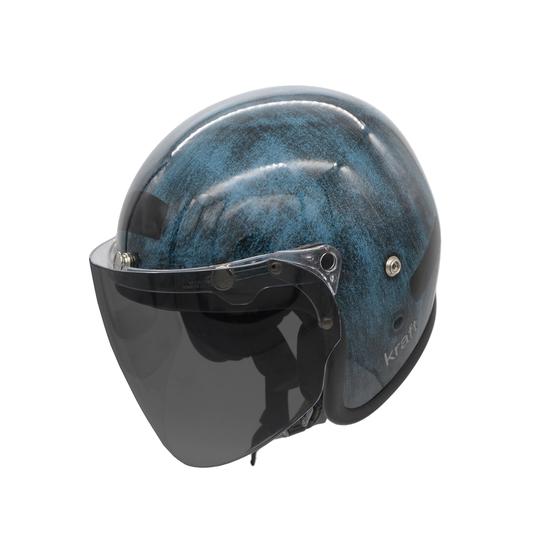 Imagem de Capacetede Moto Aberto Custom Old School Risco Preto Azul Viseira Full Face Fume