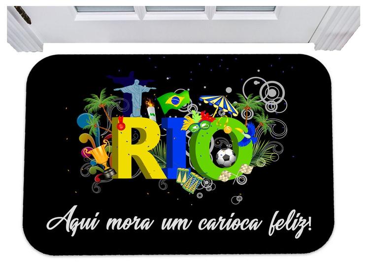 Imagem de Capacho aqui mora um carioca feliz tapete rio 40x60