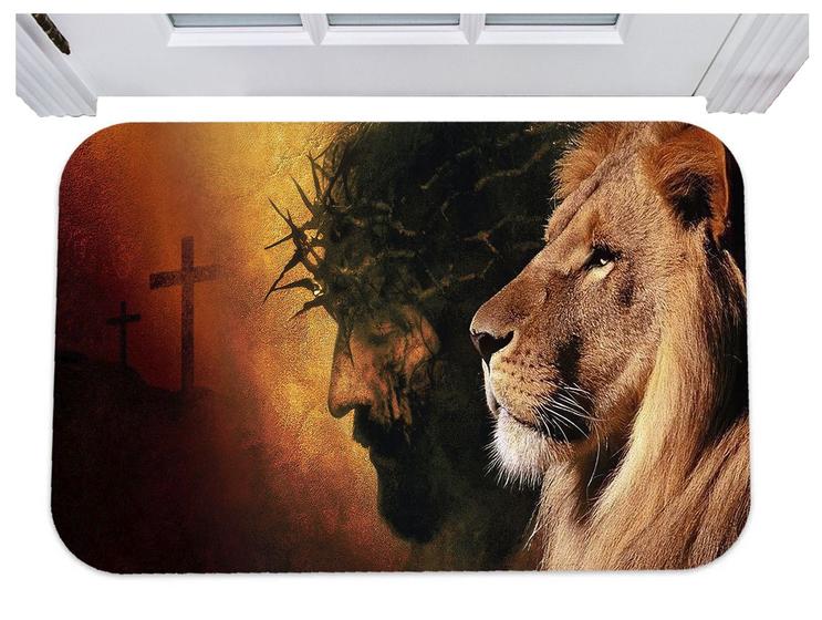 Imagem de Capacho jesus cristo leão de judá religião tapete 40x60