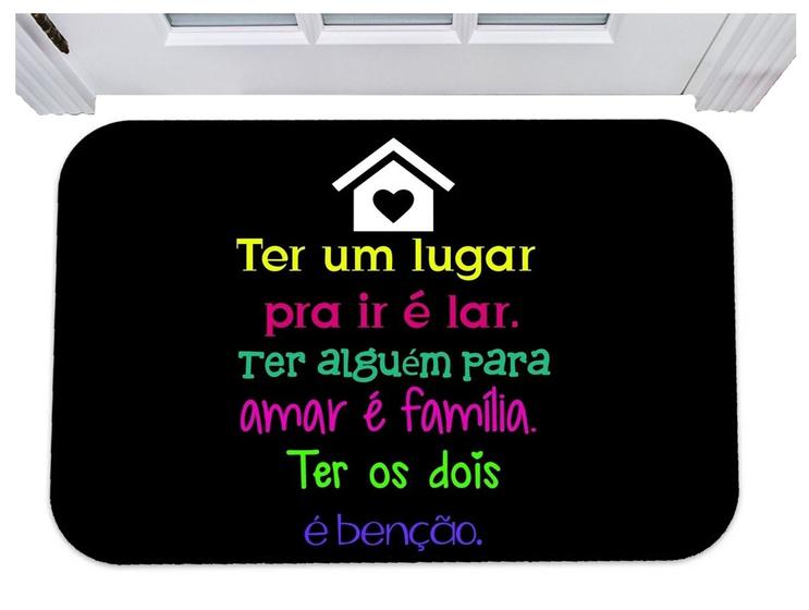 Imagem de Capacho para porta lar familia e benção frase tapete 40x60