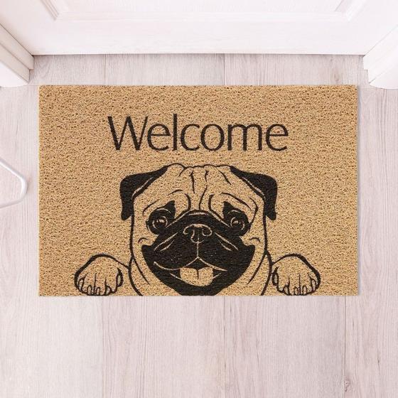 Imagem de Capacho Vinil Pet Welcome Pug 40cmx60cm Kapazi Bege