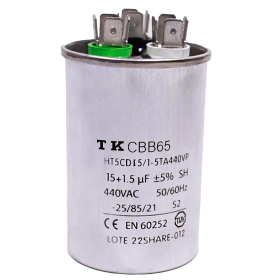 Imagem de  Capacitor De Partida 15uf+1,5uf 440V 50x90mm (Fast-on)