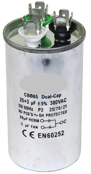 Imagem de Capacitor Duplo 25 + 3 Uf 380v Ac